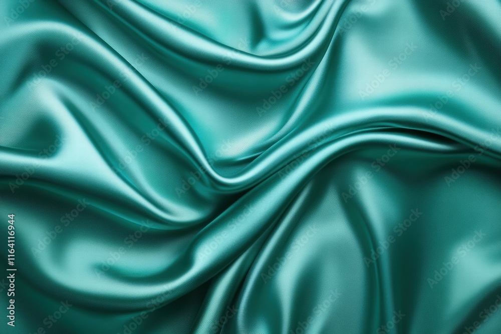 Poster a close-up of smooth, teal satin fabric with flowing folds and subtle sheen.