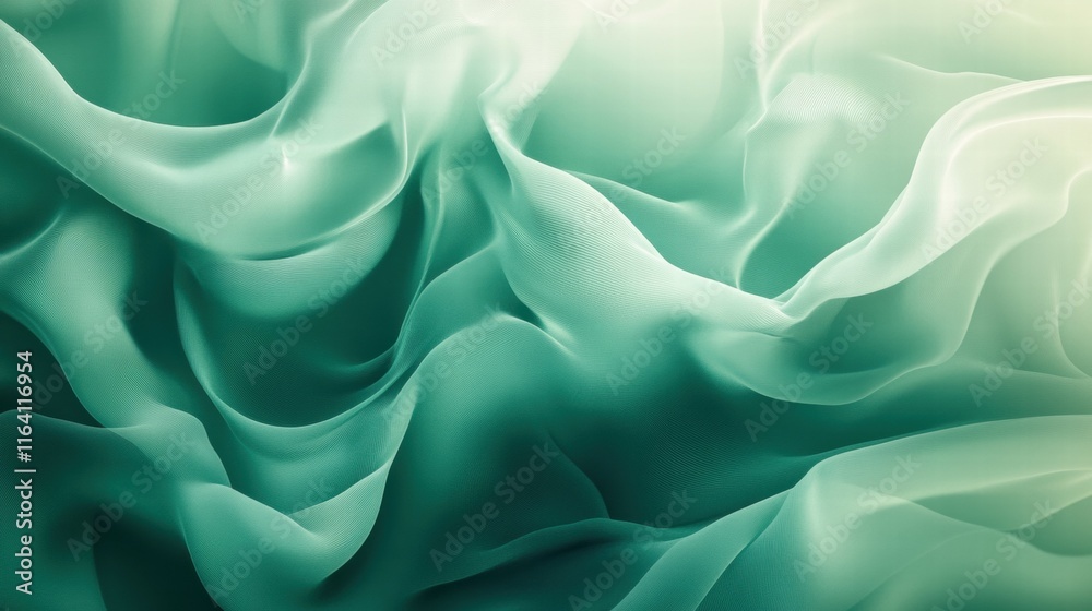 Poster a soft, flowing abstract texture in shades of teal and green, evoking calm and tranquility.