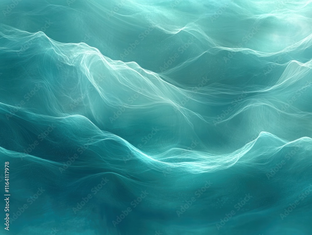 Poster abstract representation of flowing water with soft, ethereal waves in shades of teal.