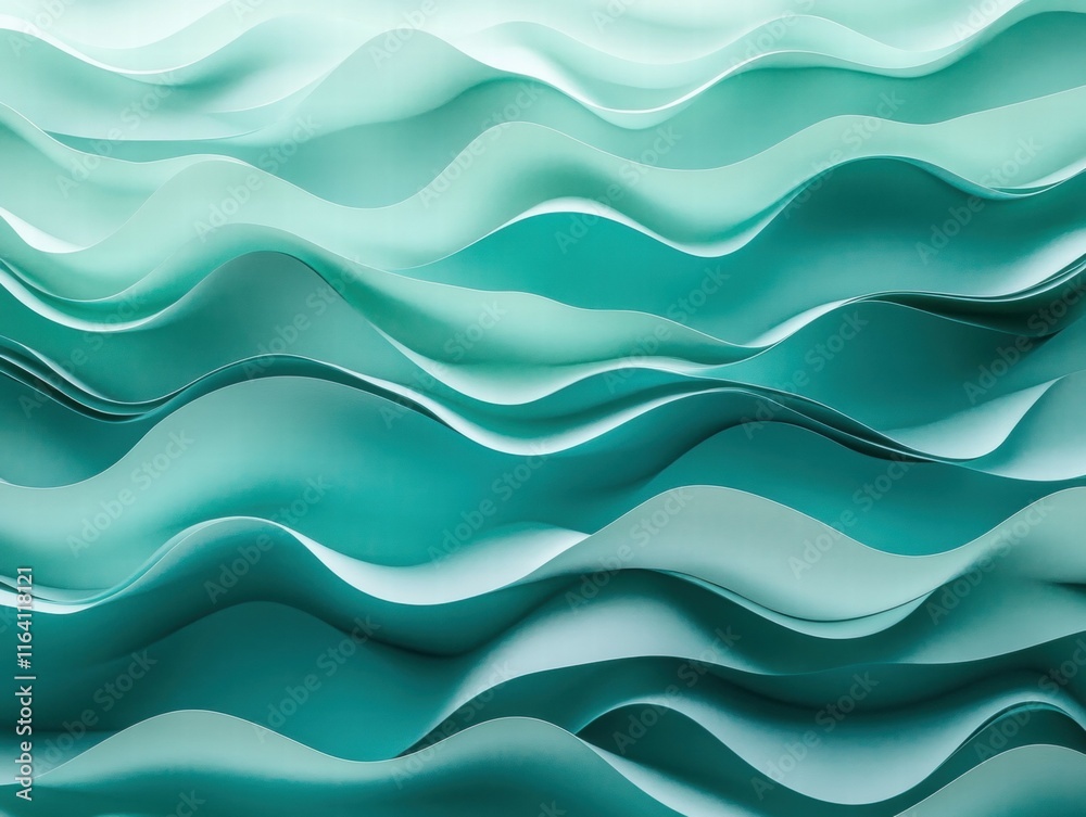 Poster Abstract wavy patterns in shades of teal, creating a fluid and dynamic visual effect.