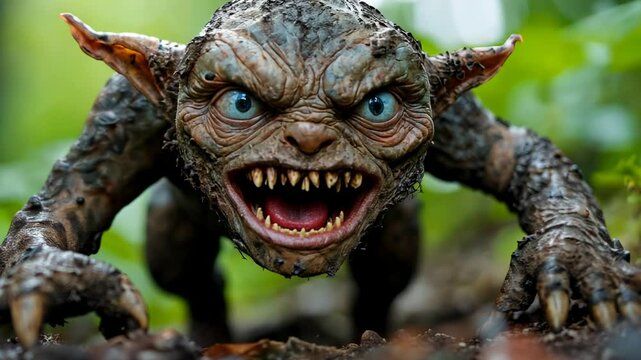 Goblin creature prowling through lush forest setting captured in natural light