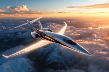 Fototapeta premium A sleek modern jet soaring through a clear blue sky, leaving a trail of condensation behind
