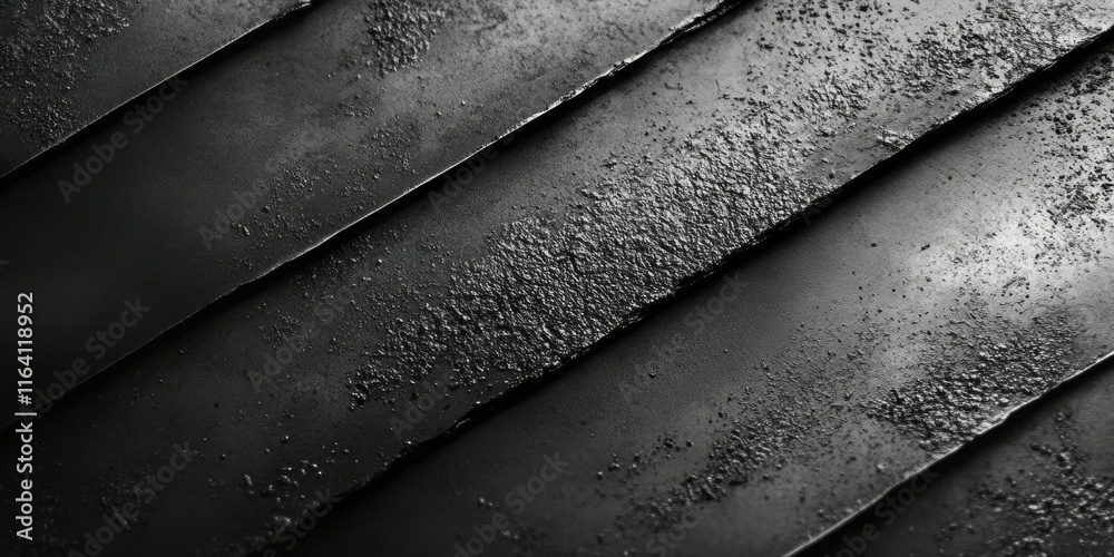 Poster a close-up of textured, dark, metallic surfaces with varying patterns and reflections.