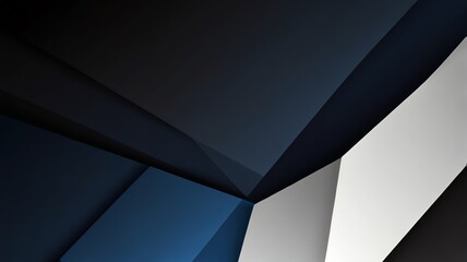 Abstract geometric background.  Dark blue, gray, and black shapes create a modern, angular design.  Ideal for presentations, websites, or tech themes.  AI-generated image.