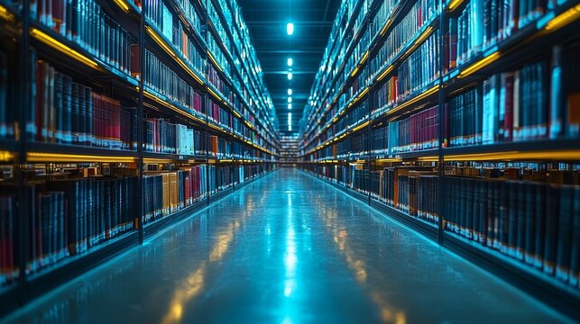 A library brimming with a well-organized array of files on shelves, reflecting an extensive reservoir of knowledge and information