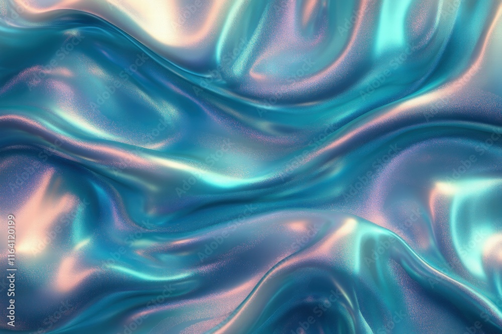 Poster a smooth, flowing abstract texture with shimmering teal and pink hues.
