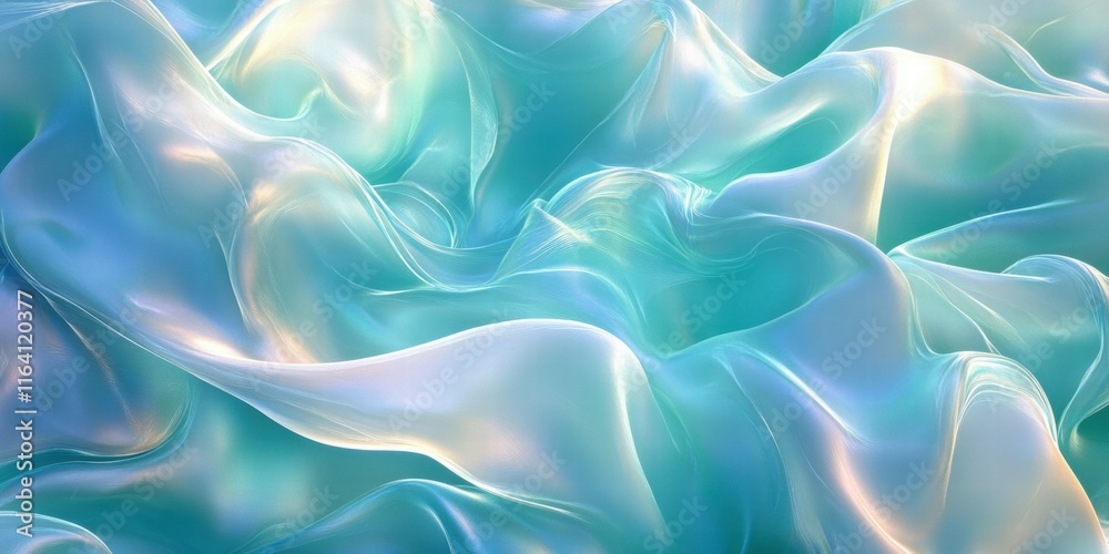 Poster a smooth, flowing abstract design with soft pastel hues and a serene, wave-like texture.