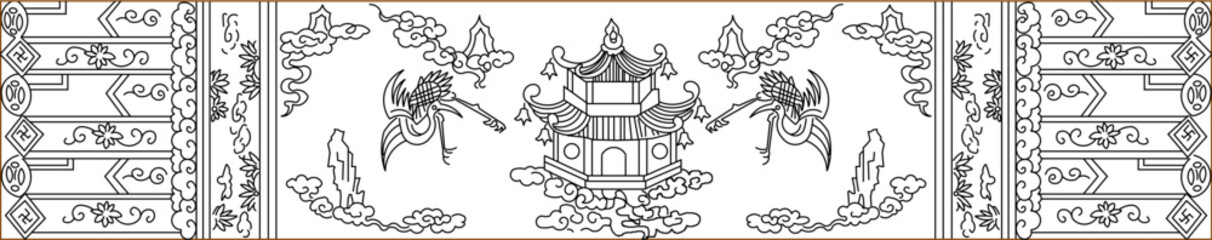 vector sketch, illustration, silhouette, interior design, decoration, traditional ethnic wall painting, batik ornament.eps