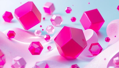 Abstract Pink Geometric Shapes Floating on Pastel Background