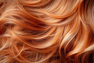 Naklejka premium Close-up of wavy, light copper-red hair texture.