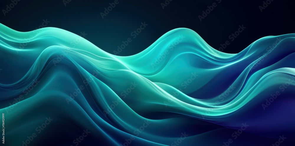 Poster Abstract waves in shades of blue and green, creating a serene and fluid visual effect.