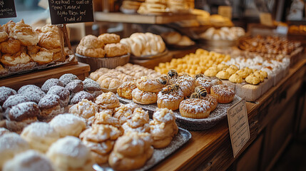 Delicious Pastries and Honey Bees in a Bakery Display