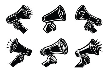 Hand Holding megaphone silhouette icon, Announcing hand mike illustration on white background	