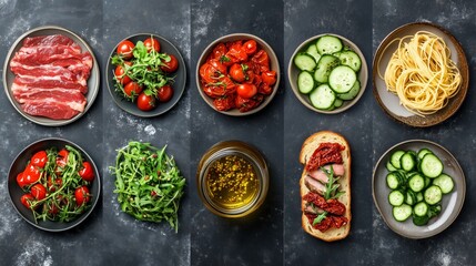 Ingredient Food Collage with Vegetables and Meat
