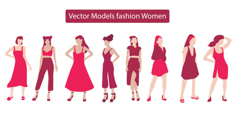 Stylish vector illustration of female fashion model in modern clothes. Perfect for fashion design projects, promotional materials and creative branding that emphasize elegance, femininity 
