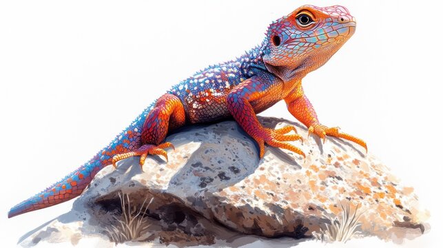 Vibrant agama lizard perched on a rock.