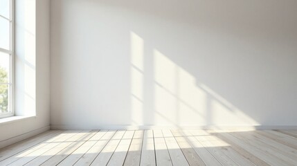 Sunlit Empty Room with White Walls and Light Wood Floor Ideal for Interior Design Mockups and Presentations