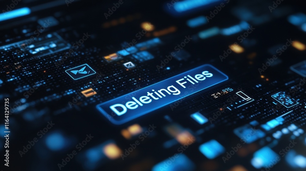 Poster digital concept of data management with deleting files action