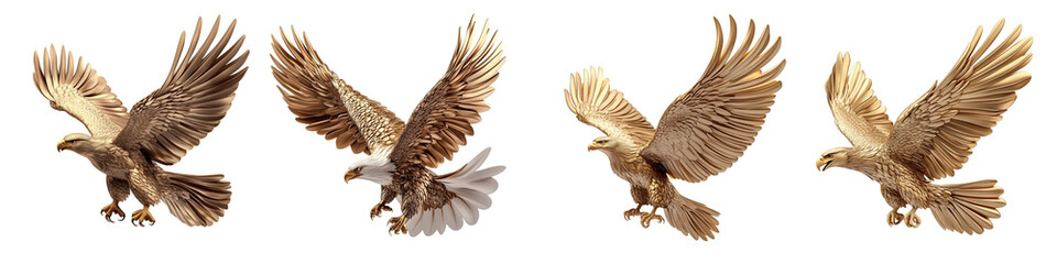 Four golden birds flying in the air