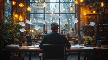 A 3D-rendered study scene with a student seated at a desk, enveloped by floating digital books and notes, represents the future of learning