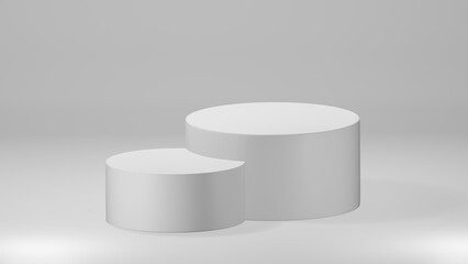 3D Cylinder 2 white pedestal podiums with layer and close up on background clean luxury style