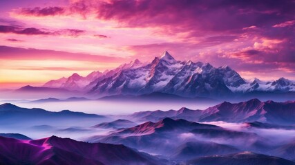 Obraz premium Majestic mountain range at sunrise with vibrant colors and serene landscape