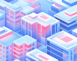 Isometric Cityscape Modern Buildings in Pastel Hues