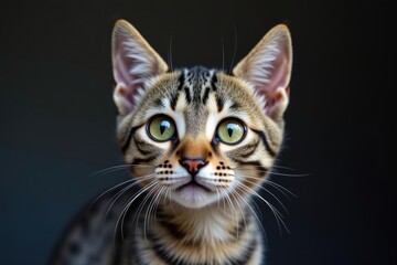 Obraz premium Striking portrait of an American Shorthair cat with mesmerizing green eyes perfect for pet lovers or design projects