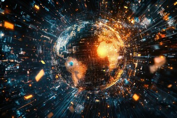 Obraz premium Futuristic Digital Globe with Energy Flow and Data Streams Representing Global Connectivity