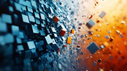 Obraz premium Abstract Blue and Orange Cubes Exploding