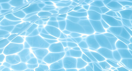 Obraz premium Ripples and light reflections on clear blue water surface. Abstract summer banner background Water waves in sunlight with copy space Cosmetic moisturizer micellar toner emulsion 