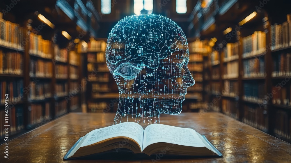 Poster unveiling ai-driven tailored learning in a state-of-the-art library adorned with dynamic visuals