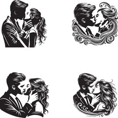 Kissing Couple Silhouette - Romantic Love and Affection Design