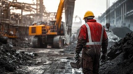 Construction Worker in Safety Gear at Industrial Site in Action