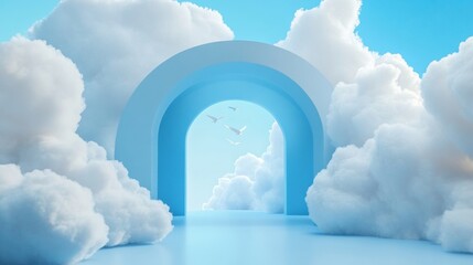 circular 3d illustration in the sky surrounded by clouds