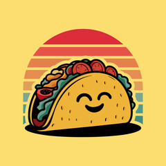 Cheerful Cartoon-Style Taco Vector With A Happy Expression.