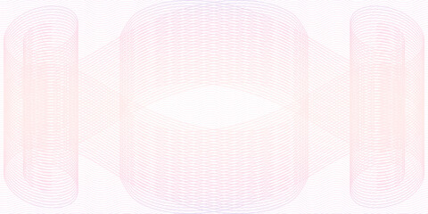 Beige, pale pink symmetric watermark. Curled pattern. Line art design ornament, elegant guilloche. Squiggle thin curves. Vector abstract background for cheque, ticket, certificate, coupon. Ai format