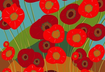 Untitled Artwork poppies red and green