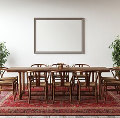 Modern Dining Room Interior with Empty Frame Mockup