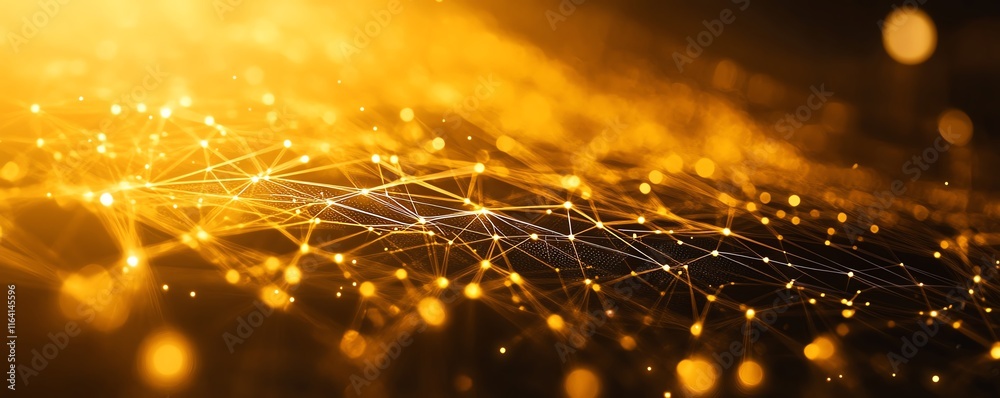 Leinwandbilder abstract background of yellow glowing lights within a circuit boards network of lines and connection