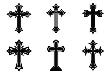 Christian cross silhouette set. Religious cross icon collection. Set of holly cross for religion. Cross shape collection illustration