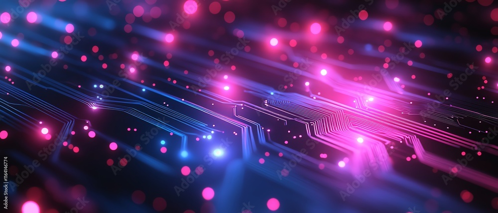 Leinwandbilder closeup of a glowing pink and blue chip circuit board, representing the technological advancements r