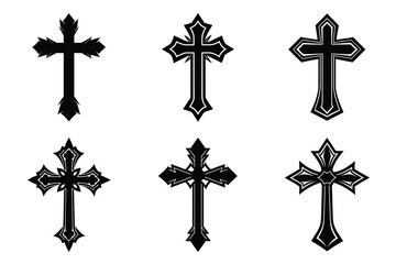 Christian cross silhouette set. Religious cross icon collection. Set of holly cross for religion. Cross shape collection illustration