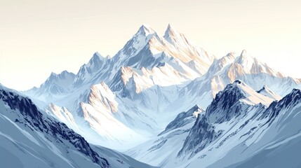 Majestic snow-capped mountains at sunrise.