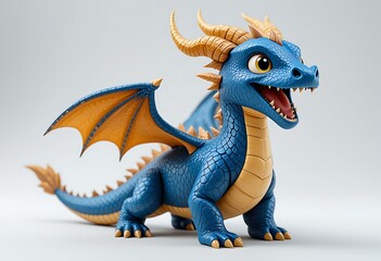Obraz premium Cute Blue Dragon with Open Mouth, Perfect for Kids' Products. Generative AI