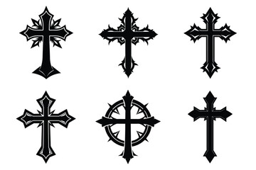 Christian cross silhouette set. Religious cross icon collection. Set of holly cross for religion. Cross shape collection illustration