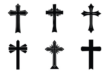 Christian cross silhouette set. Religious cross icon collection. Set of holly cross for religion. Cross shape collection illustration