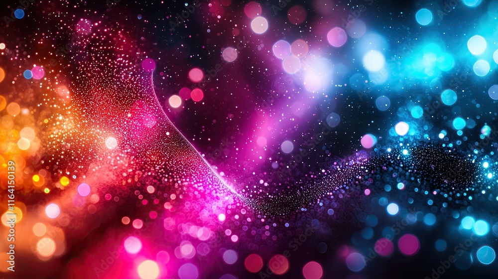 Poster Vibrant cosmic swirl of sparkling lights and bokeh festive backgrounds abstract design