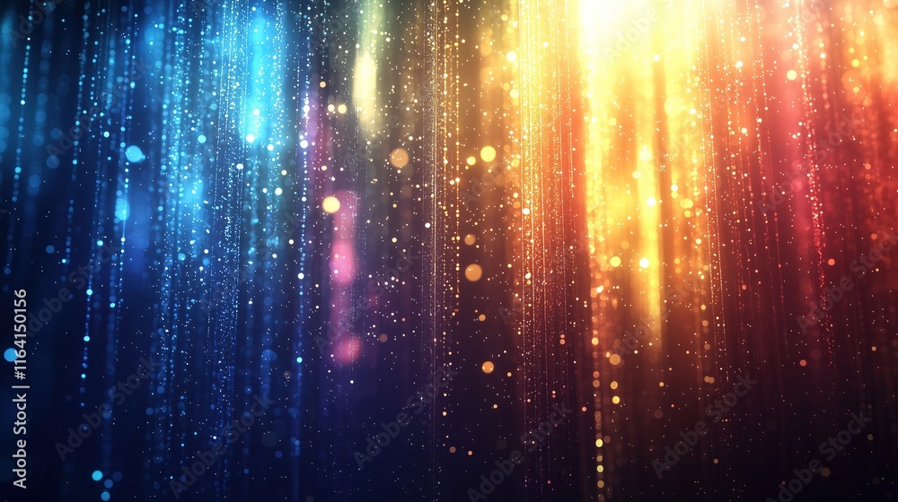 Poster shimmering light streaks and glowing particles vibrant colorful abstract background