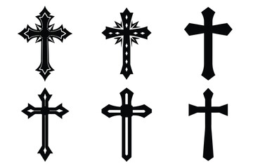 Christian cross silhouette set. Religious cross icon collection. Set of holly cross for religion. Cross shape collection illustration